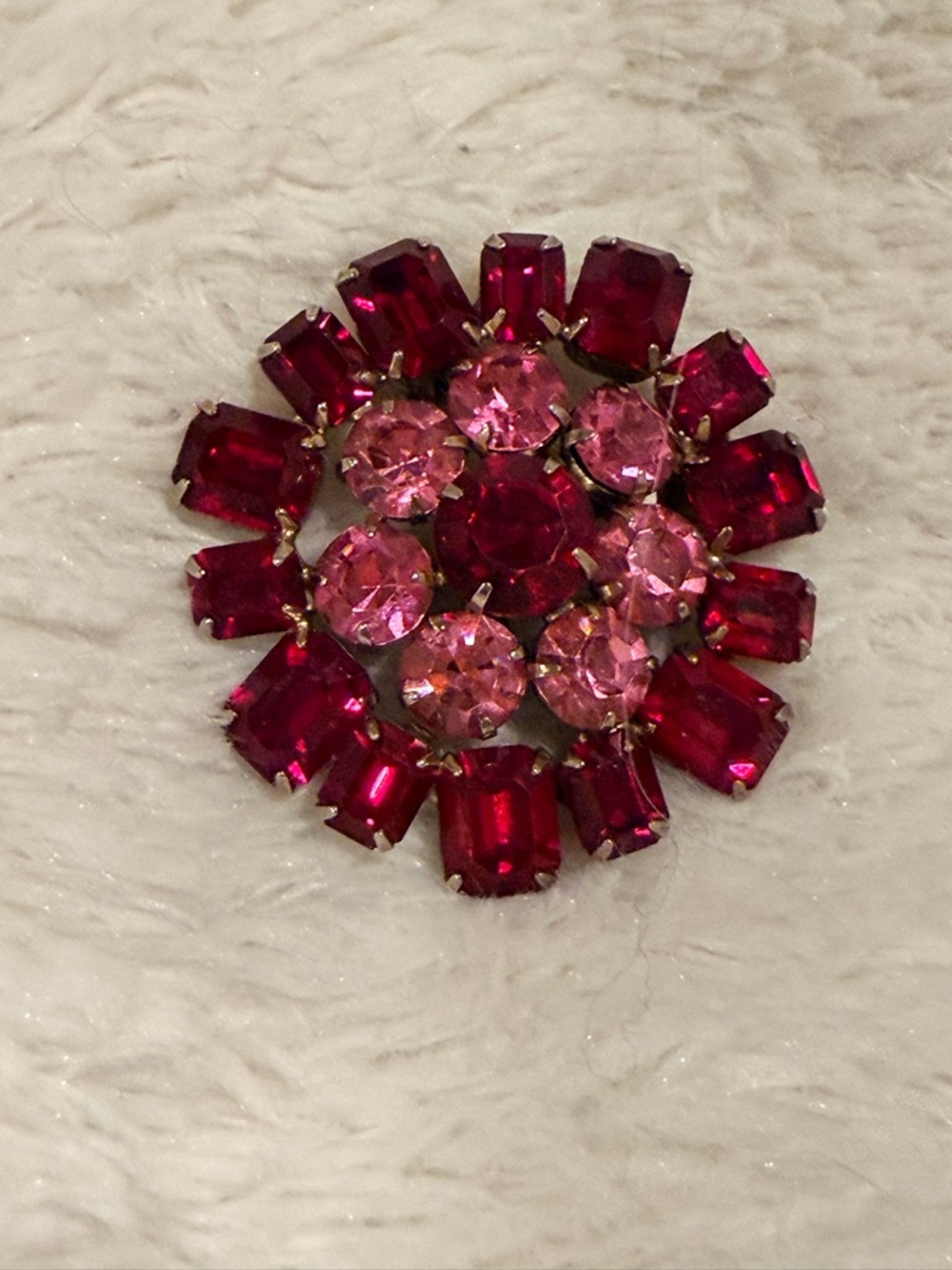 Vintage Pink & Fuchsia Crystal Cluster Brooch